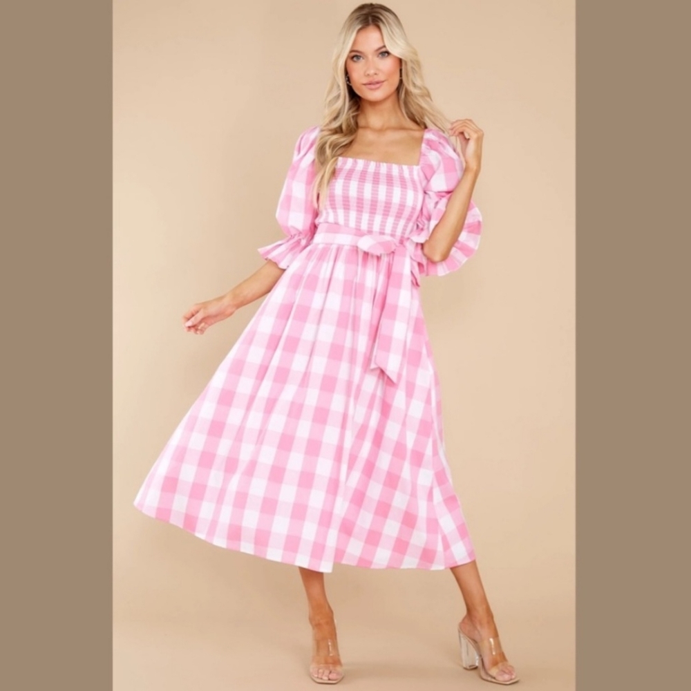 RedDress Boutique Pink Plaid Midi Dress